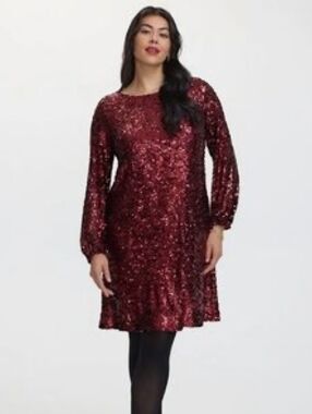 Rock & Shine Women’s Burgundy Sequin Long-Sleeve Shift Dress Size L